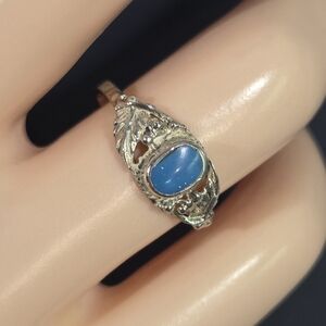 Genuine Vintage Sterling Silver Ornate Filligree Ring With Blue Turquoise